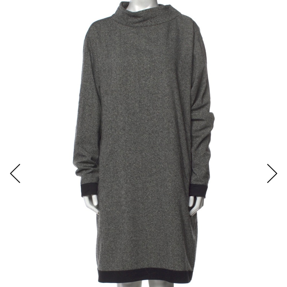 Tome NYC Turtleneck Knee-Length Gray Long Sleeve Dress with Black Trim